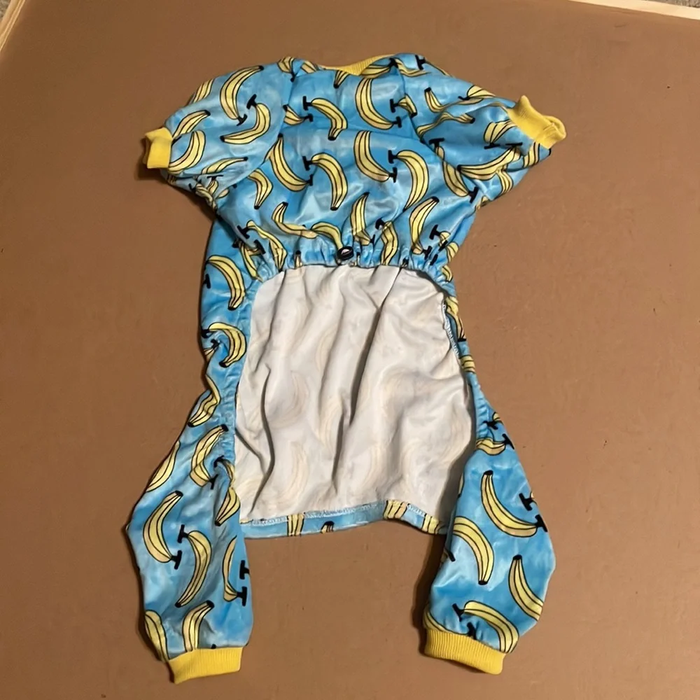 Cute Bone Light Blue with Yellow Bananas Super Soft Cat/Small Dog Onesie Large